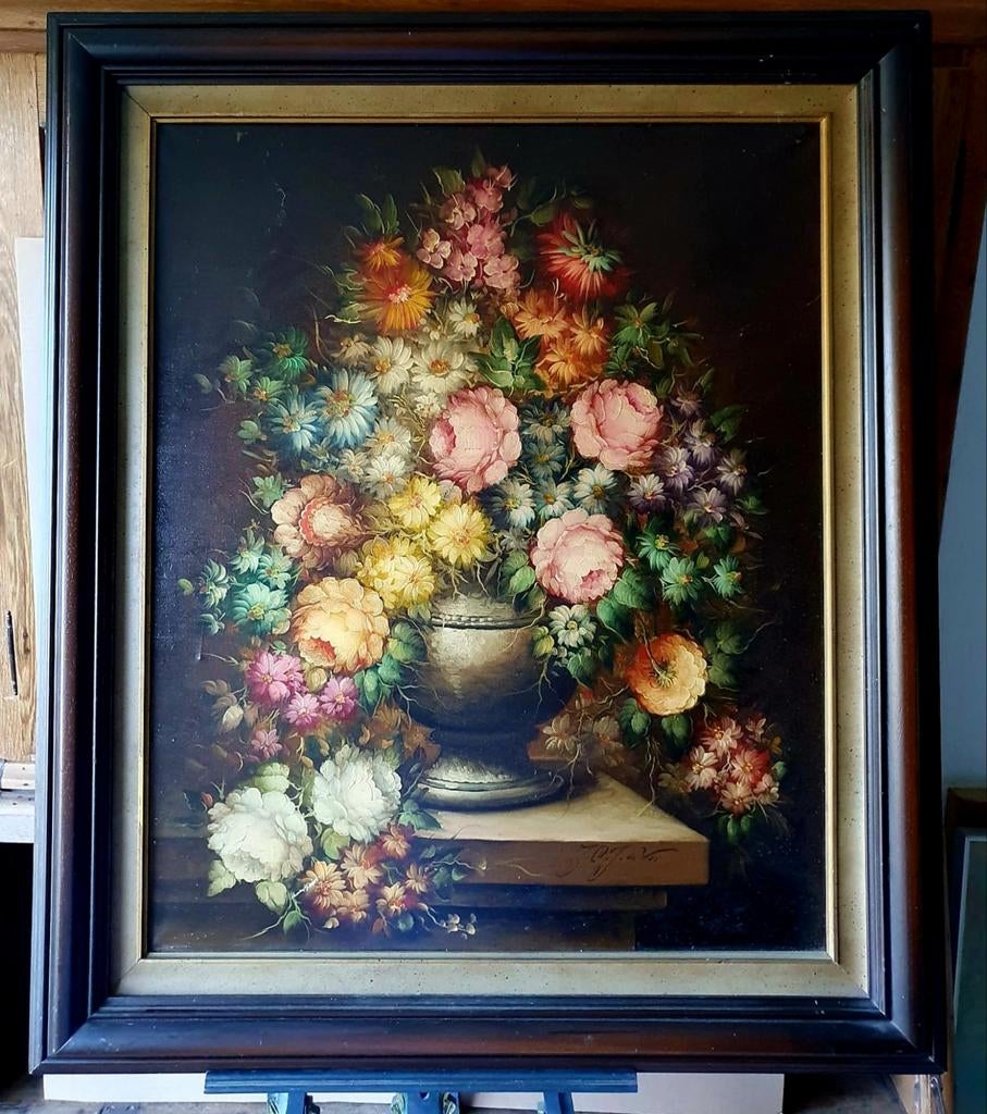 JCJ de Vos Olieverf op Doek: Weelderig Bloemenboeket, Antiek en Kunst, Kunst | Schilderijen | Klassiek, Ophalen