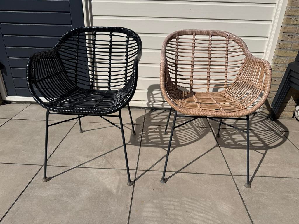 Tuinstoelen 2 zwart 2 naturel (Dining stoel Oslo), Ophalen, Gebruikt, Wicker