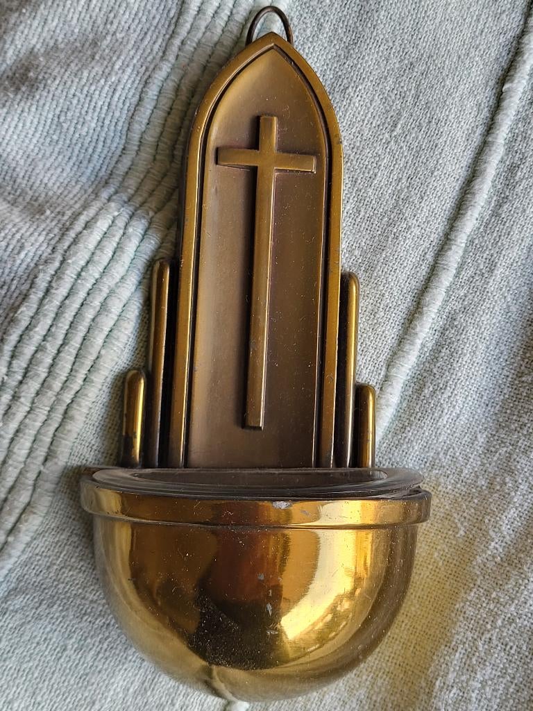 Bronzen Frans wijwaterbakje, Antiek en Kunst, Antiek | Religie, Ophalen of Verzenden