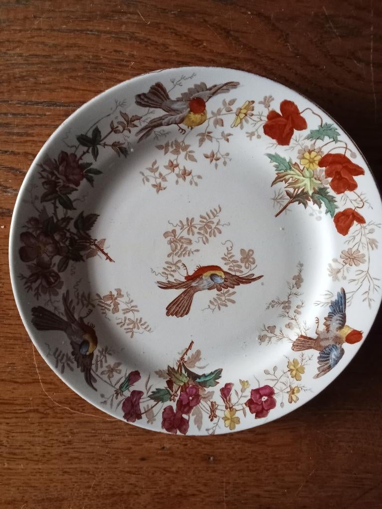 Prachtig oud ontbijt bordje societe ceramique vogels, Ophalen of Verzenden