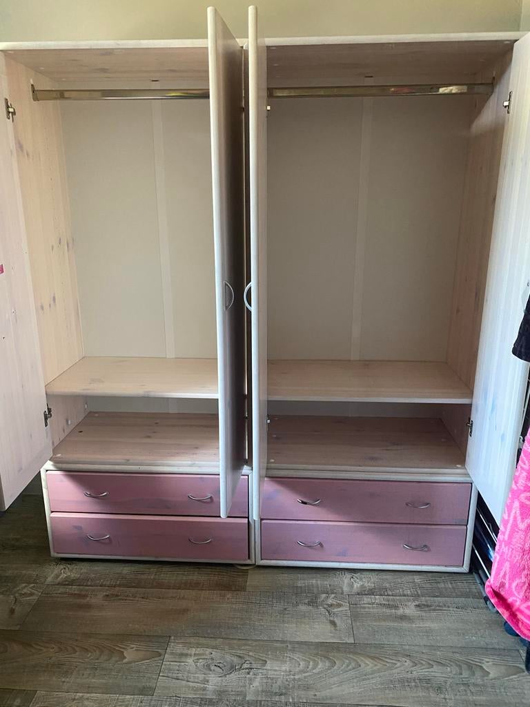 Kinder kledingkast white wash met roze ladenblok, Kinderen en Baby's, Ophalen, Kast, 105 cm of meer, Minder dan 50 cm