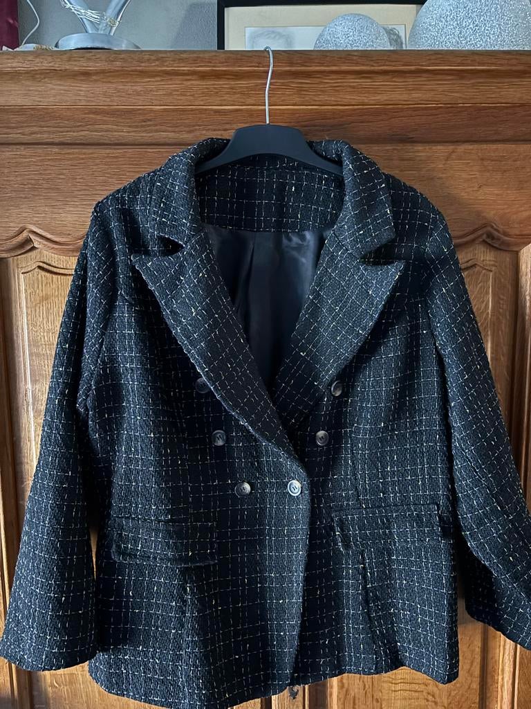 Zwart jasje met gouddraad  mt 50), Zwart, Maat 46/48 (XL) of groter, Ophalen of Verzenden, Zo goed als nieuw