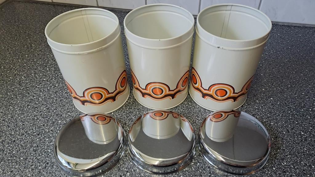 3 vintage Brabantia voorraadblikken - Jaren '70 design, Antiek en Kunst, Ophalen of Verzenden