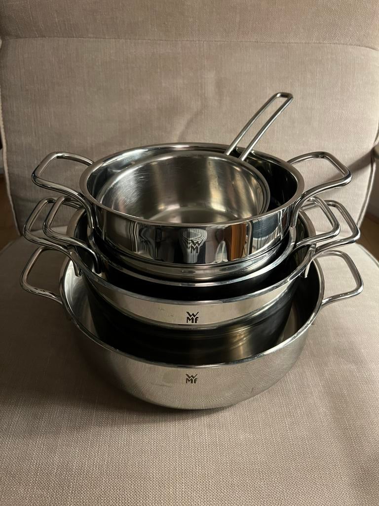 WMF Transtherm - 5-delige set met 4 deksels - RVS - ZGAN, Pannenset, Ophalen of Verzenden, Zo goed als nieuw, Rvs