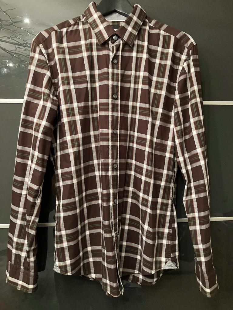 Hugo Boss; Slim-Fit Overhemd Van Katoenen; Maat 41; Brown, Bruin, Ophalen of Verzenden, Zo goed als nieuw, Halswijdte 41/42 (L)