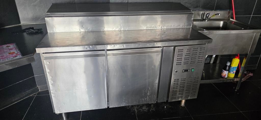 Professionele RVS Koelkast met Werkblad en Spoelbak, Gebruikt, 200 liter of meer, 60 cm of meer, 160 cm of meer