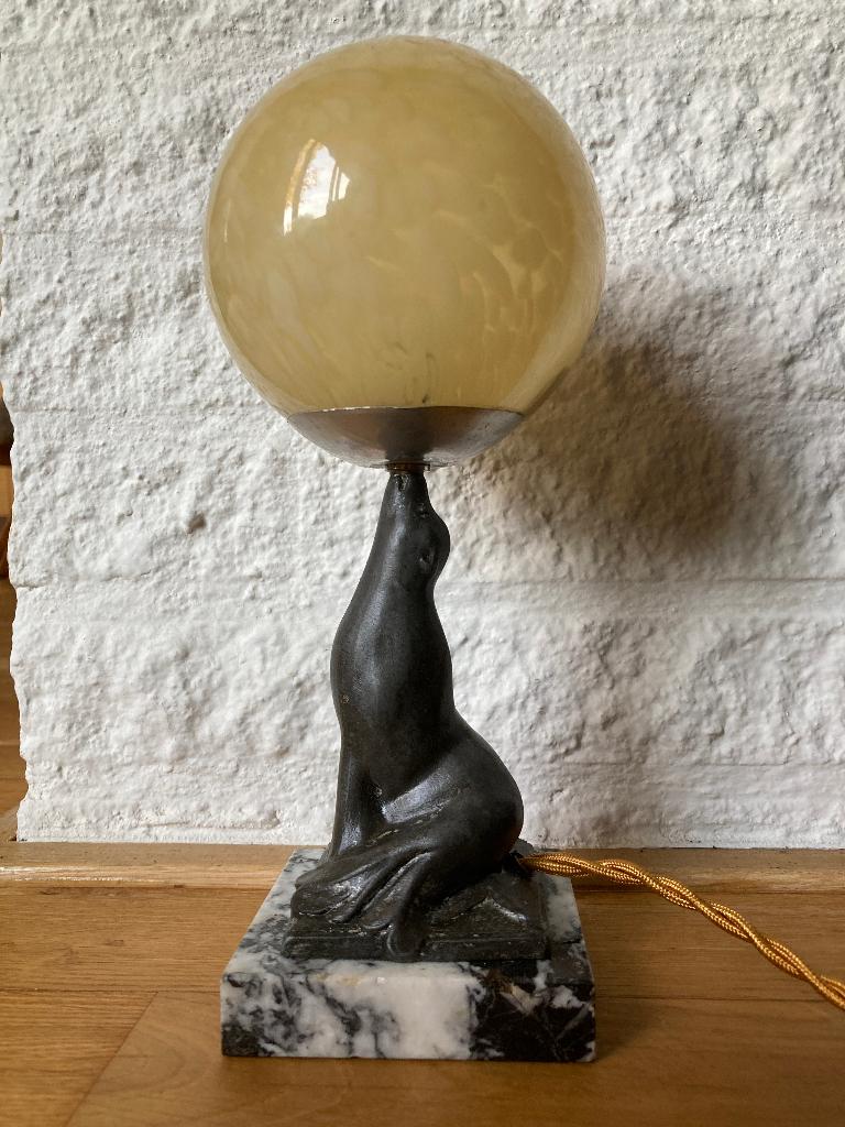 art deco Franse lamp met zeeleeuw jaren 20 30, Ophalen of Verzenden