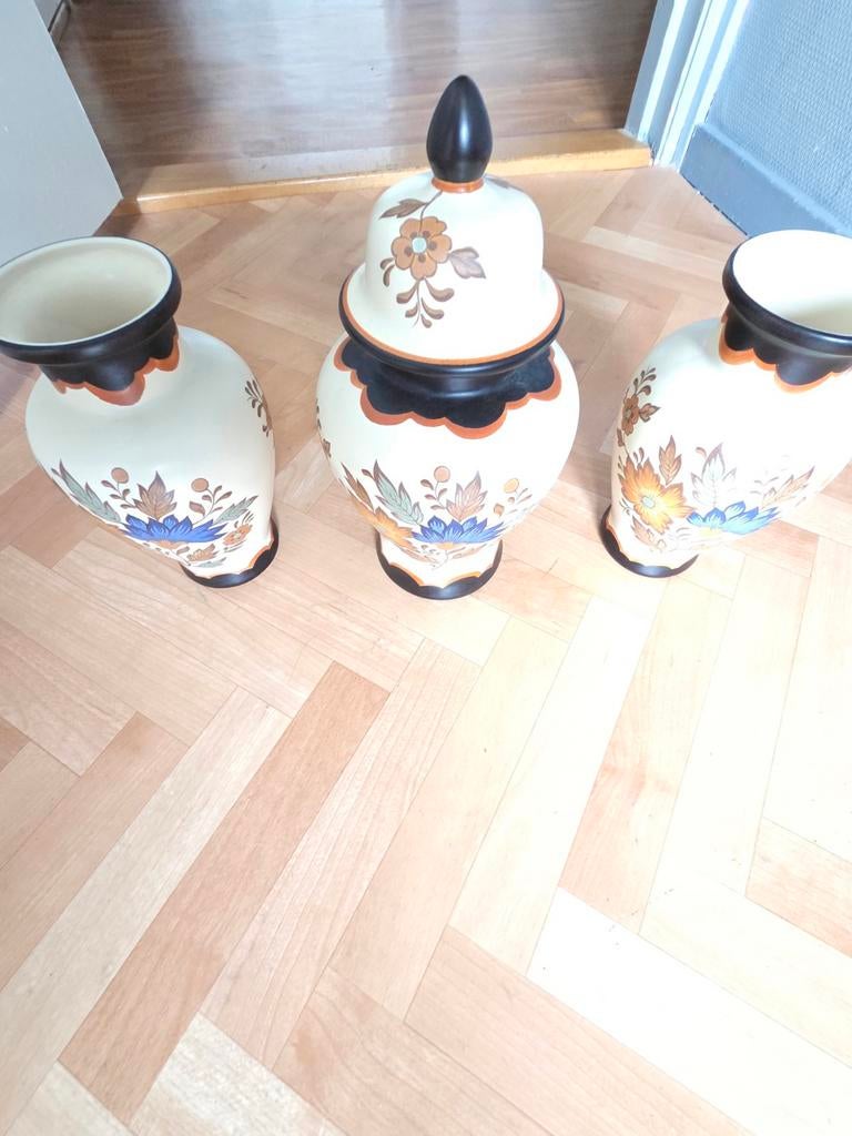 Flora Gouda Plateel Handwerk Vazen Set, Antiek en Kunst, Ophalen of Verzenden