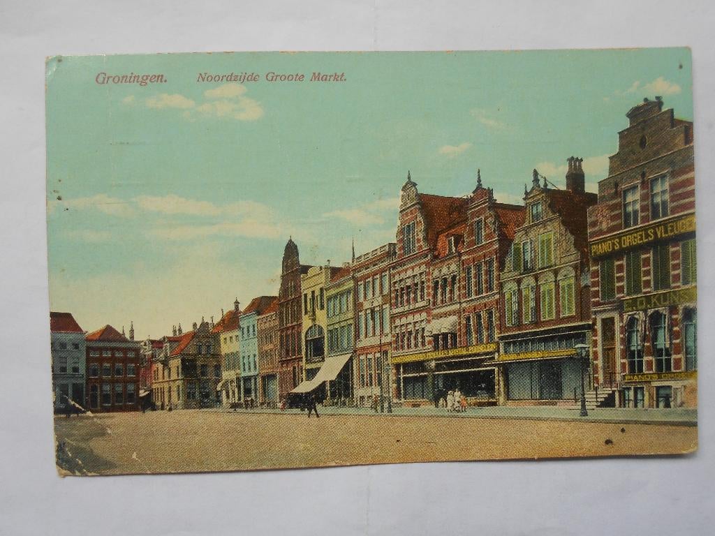 Groningen Noordzijde Grote Markt rond 1920 oud Groningen, Ophalen of Verzenden, Voor 1920, Gelopen, Groningen