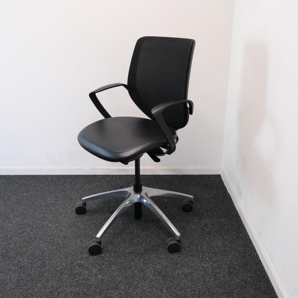 Giroflex 313, Bureaustoel, Zwart Leder, Bureaustoelen, Gebruikt, -, Zwart, -