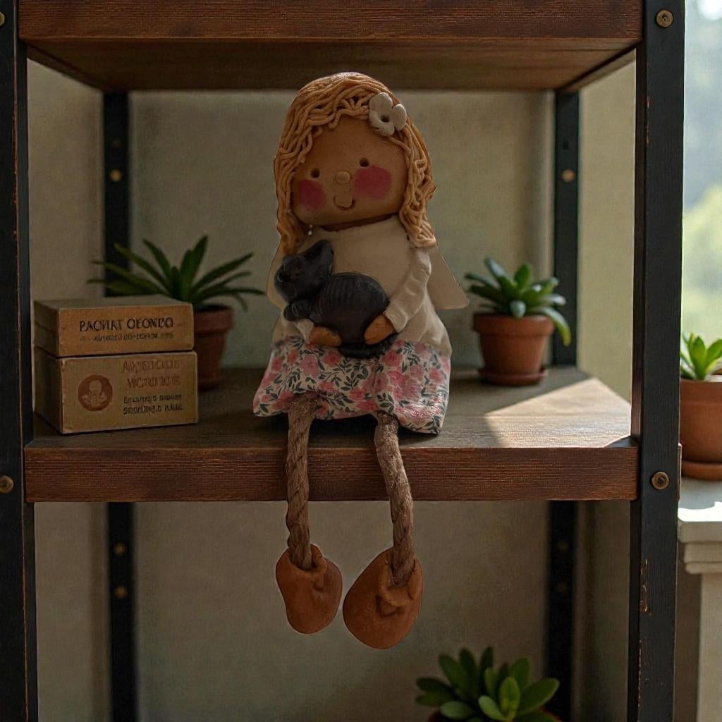 Engel met hart-Zittend-Zoutdeeg-Handgemaakt-Decoratie, Ophalen of Verzenden, Nieuw, Fantasy