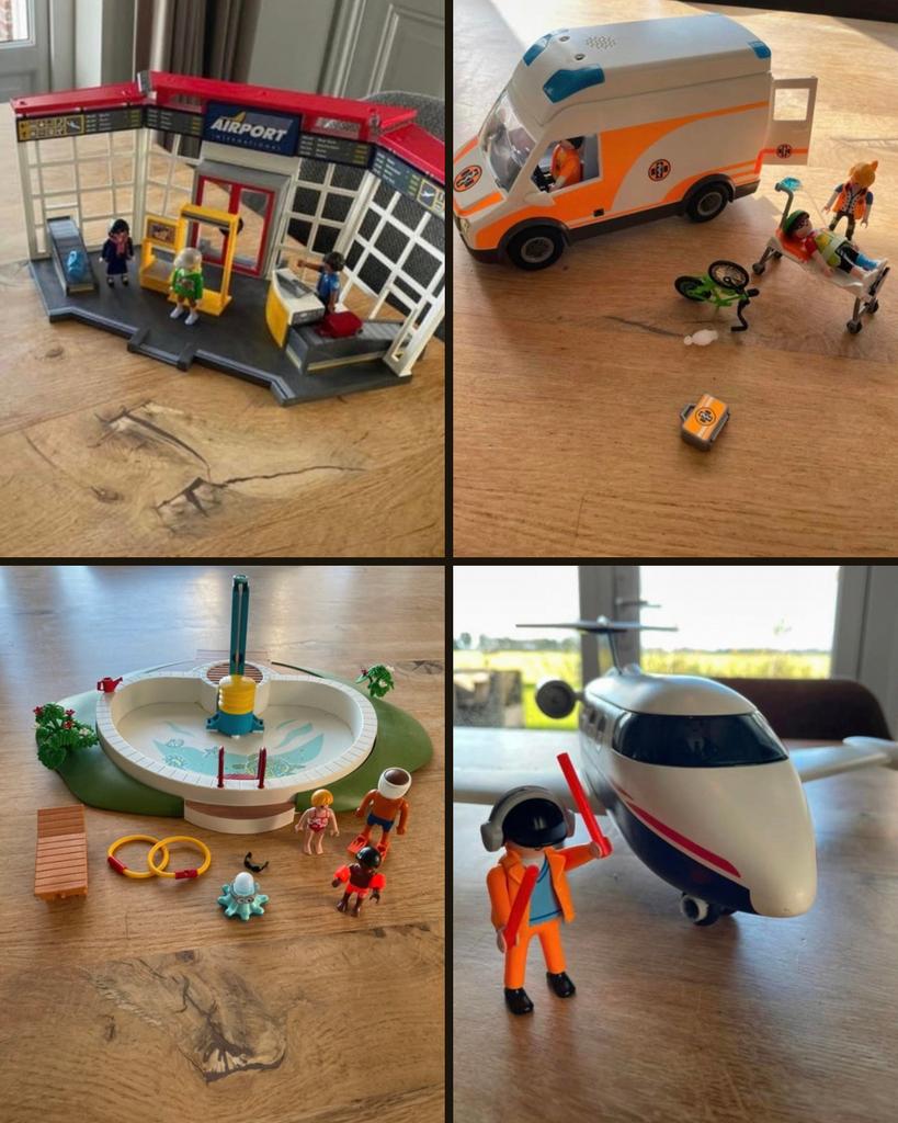 3 sets Playmobil ambulance, vliegtuig en zwembad, Kinderen en Baby's, Speelgoed | Playmobil, Ophalen of Verzenden, Gebruikt, Complete set