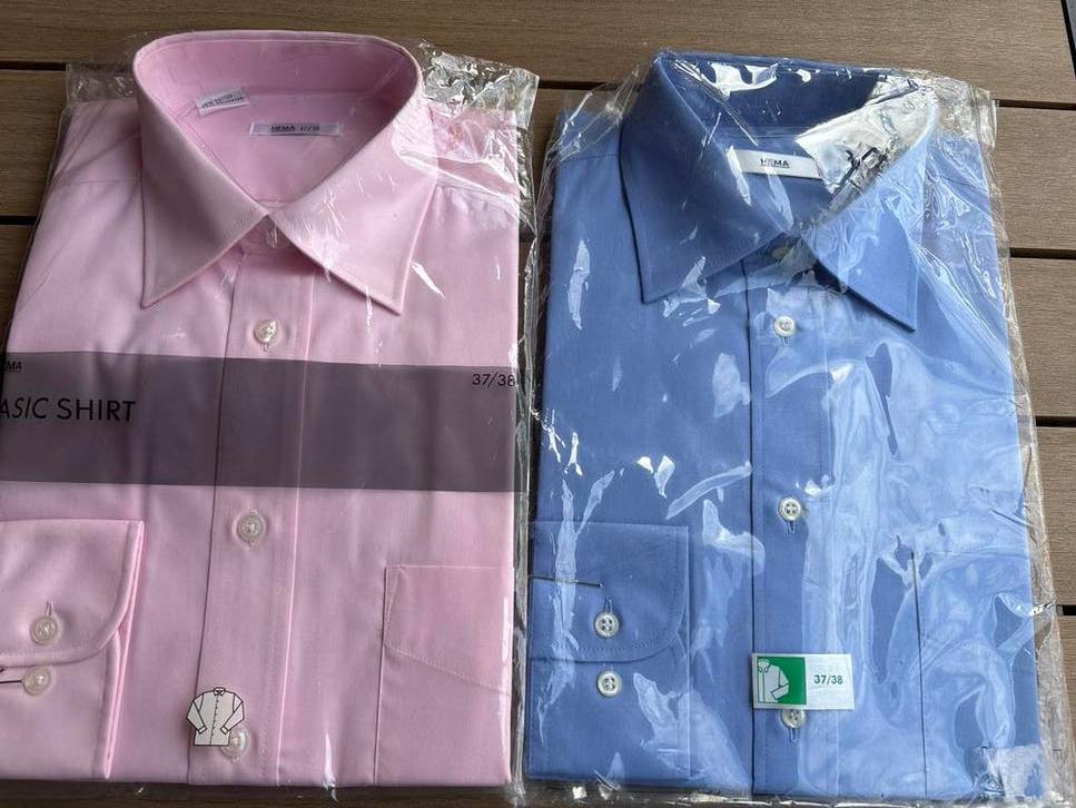 Twee Hema overhemden roze en blauw 37/38, Ophalen of Verzenden, Nieuw, Roze, Halswijdte 38 (S) of kleiner