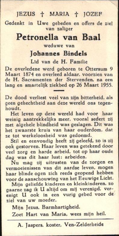 Baal van Petronella 1874-1955 Ottersum, Ophalen of Verzenden