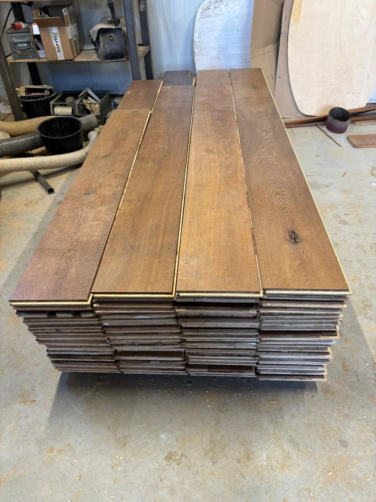 Eiken houten multiplank vloer 22cm breed 44m2, Ophalen, Vloerdelen of -planken, Zo goed als nieuw, 10 m² of meer