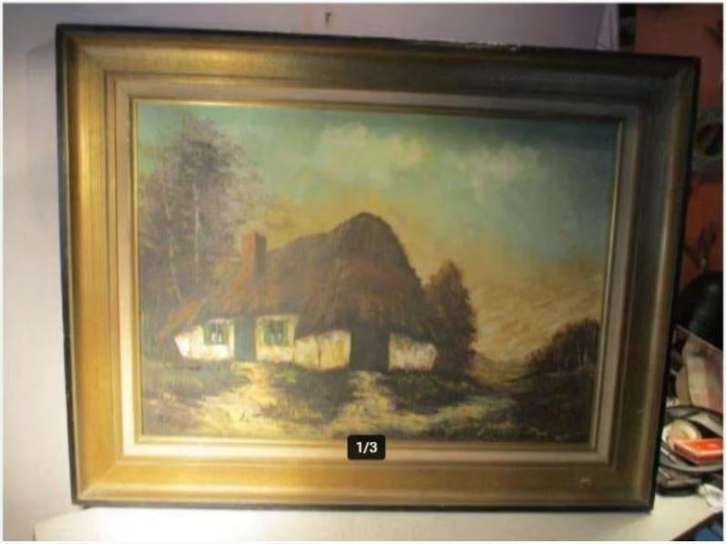 Mooi Oud Geschilderd Werk 'Oude Boerderij' - Nora Verheyden, Ophalen of Verzenden