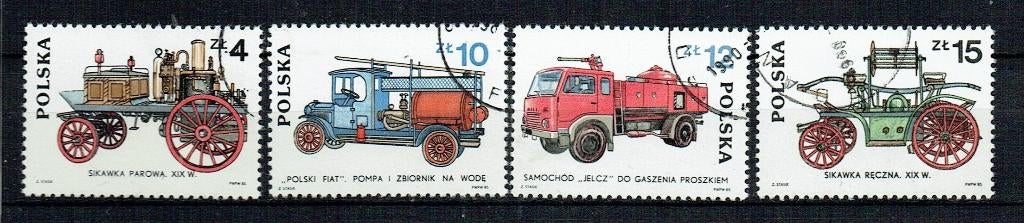 Polen 1985 Antieke Brandweer pompen en Automobielen, Postzegels en Munten, Postzegels | Thematische zegels, Gestempeld, Auto's