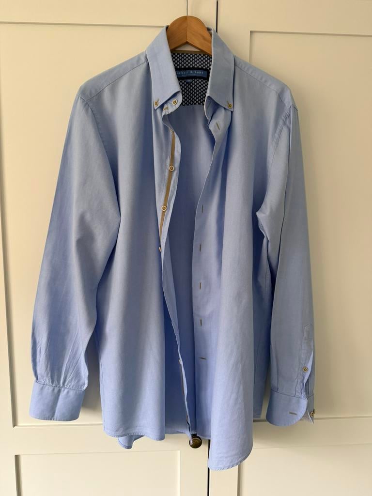 Jackett & Sons heren overhemd blauw bruin maat 45 XL, Ophalen of Verzenden, Zo goed als nieuw, Blauw, Overige halswijdtes