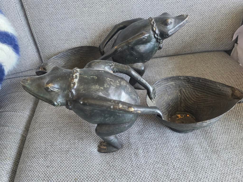 Bronzen kikkers bloempot / decoratie, Verzamelen, Beelden en Beeldjes, Ophalen of Verzenden