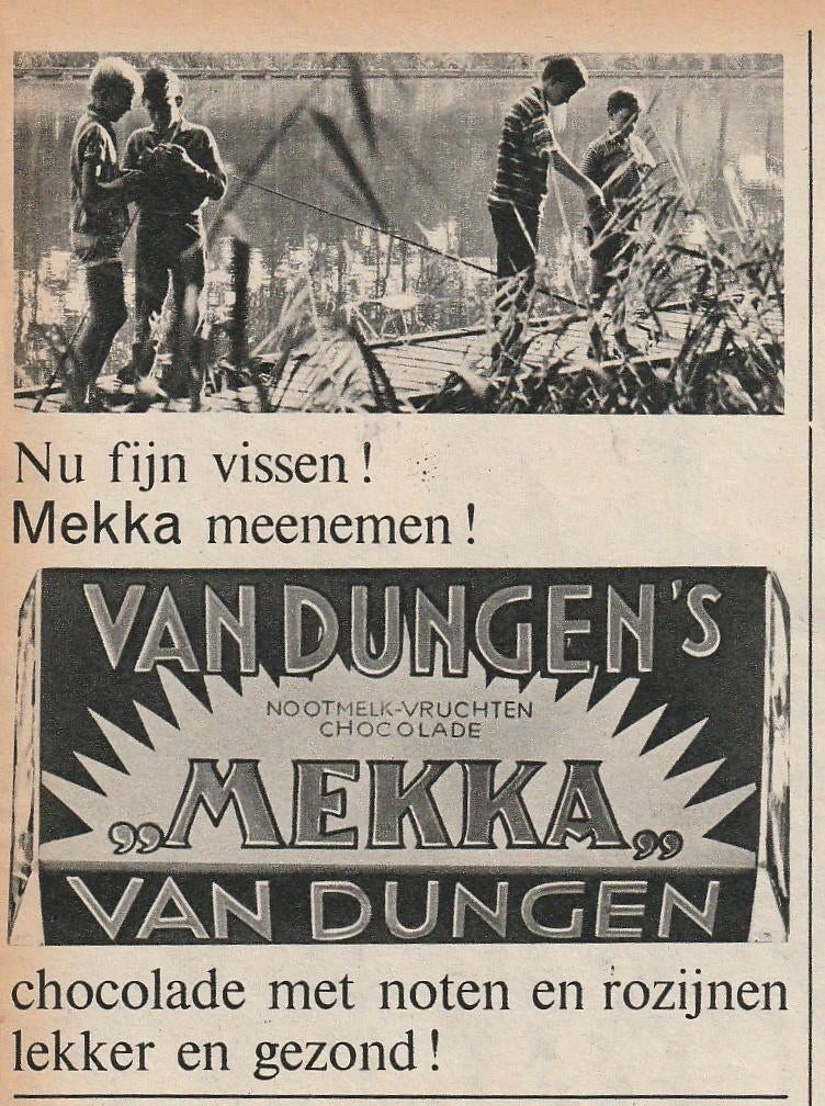 Retro reclame 1962 Van Dungen chocolade jongetjes vissen, Verzenden, Overige typen