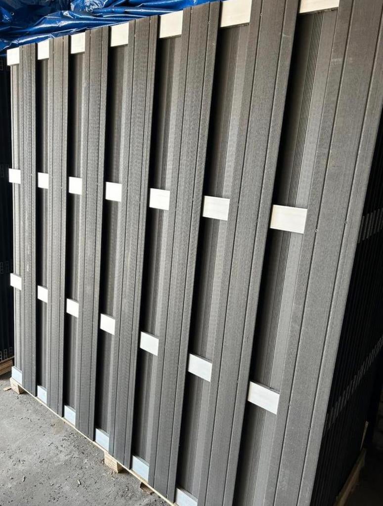 Stevige massief kunststof schuttingen composiet antraciet, Ophalen, Kunststof, 1 tot 2 meter, Minder dan 3 meter
