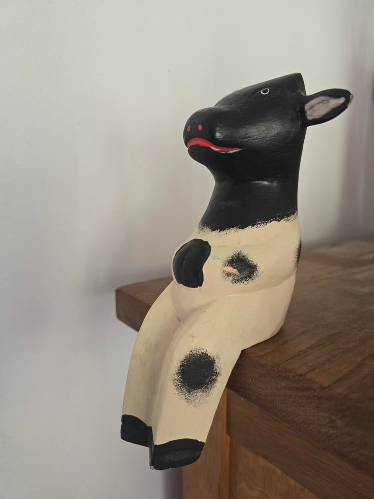 Vintage houten beeldje koe, Ophalen of Verzenden, Zo goed als nieuw, Dier