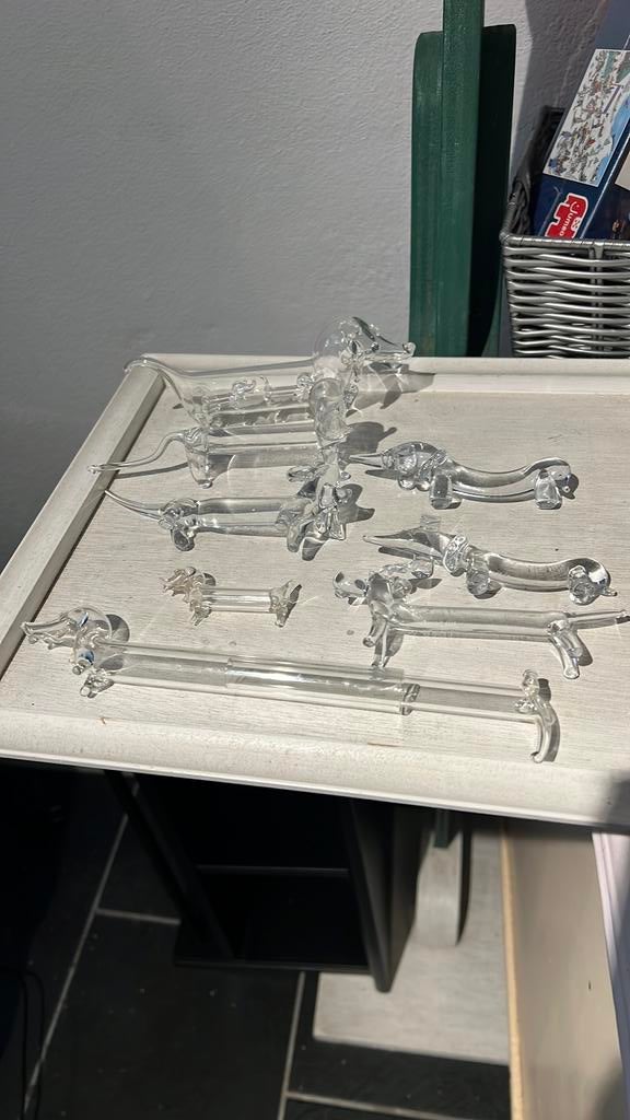 Glazen honden - tekels beeldjes messenleggers, Antiek en Kunst, Antiek | Glas en Kristal, Ophalen of Verzenden