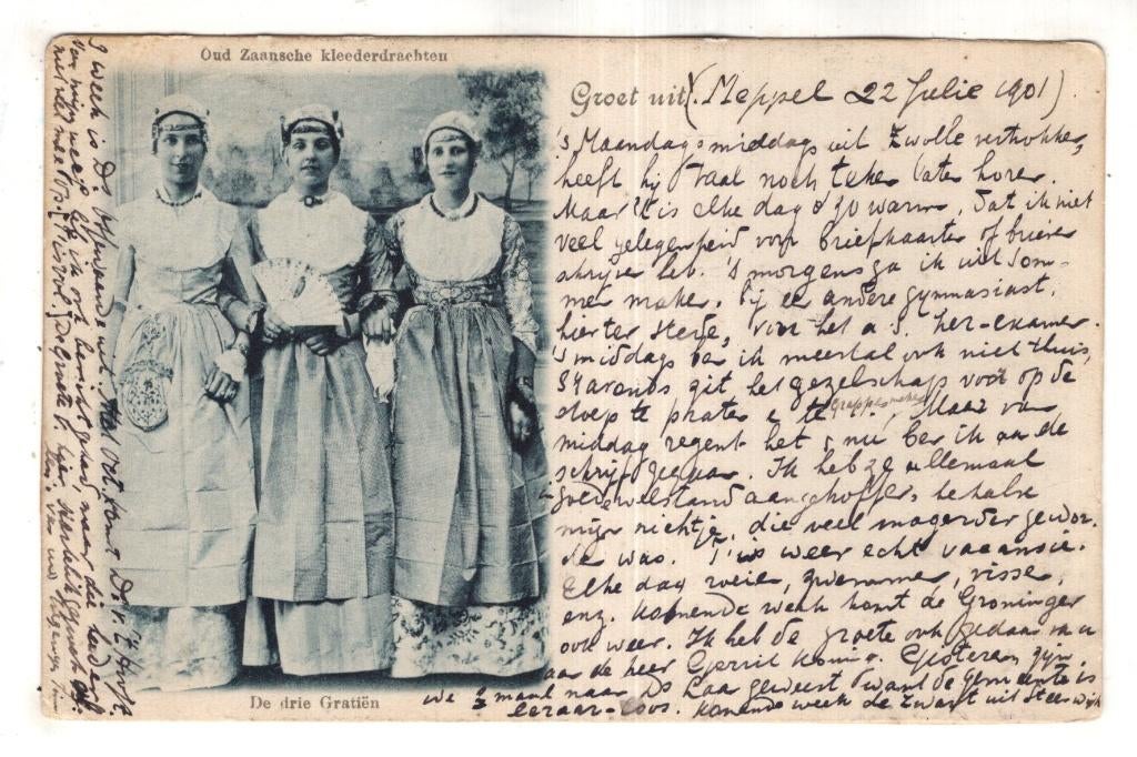 Zaandam 1900 Klederdracht 1900 de  drie Gratiën, Verzenden, Voor 1920, Gelopen, Noord-Holland