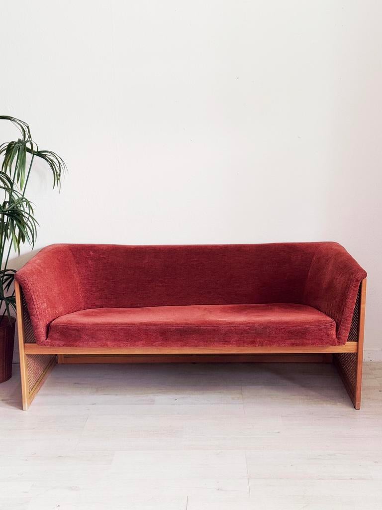 Vintage boho bankje jaren ‘70 webbing rotan, Ophalen, Gebruikt, Minder dan 75 cm, Vintage boho