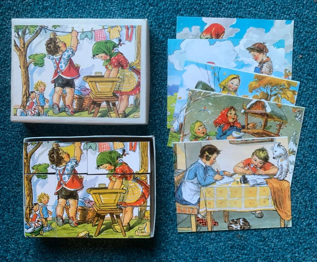 Vintage Blokkenpuzzel met Leuke Afbeeldingen, Ophalen of Verzenden, Zo goed als nieuw