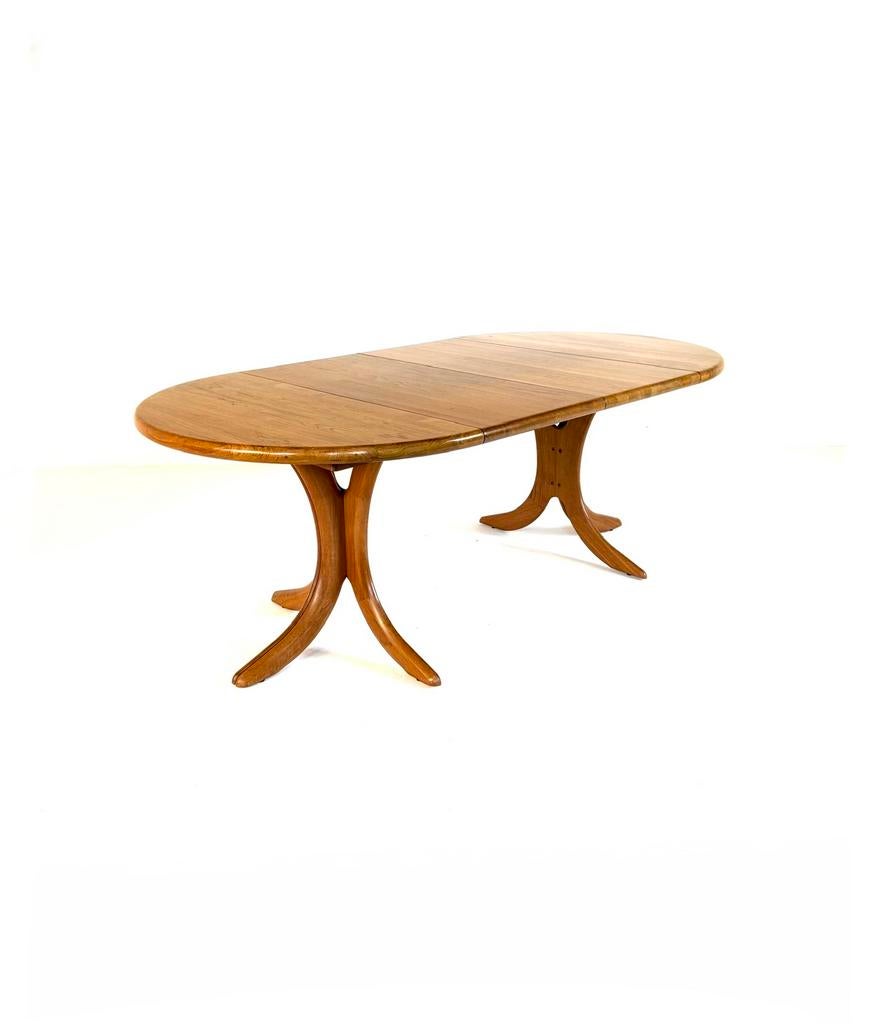 Vintage verlengbare Deense eettafel, Arebbo Møbler ‘70, Vintage retro buisframe design rotan webbing papercord deens, Rond, 200 cm of meer