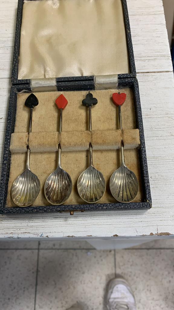 zeldzame Art Deco bridgeslepels, compleet met de originele, Antiek en Kunst, Antiek | Bestek, Ophalen of Verzenden