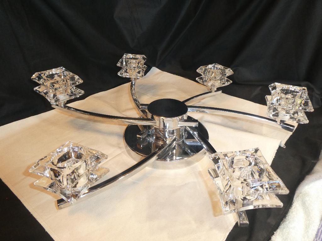 plafondlamp met 6 armen daarop een glazen kapje, Ophalen of Verzenden, Gebruikt, Glas, Vintage