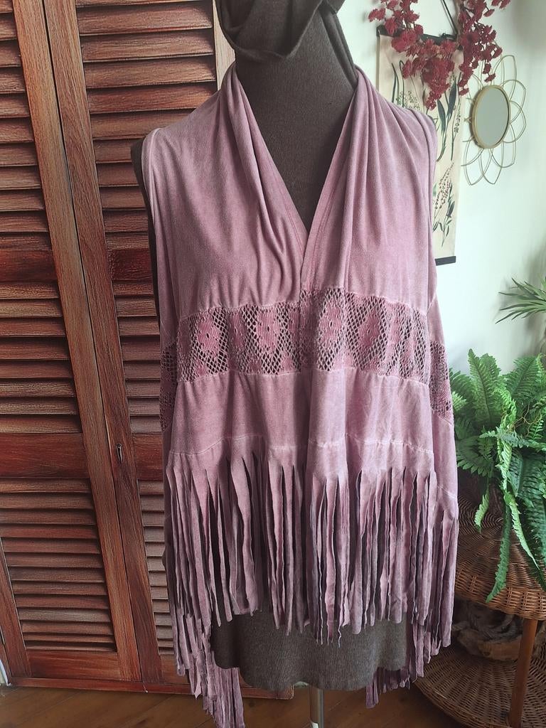 Suedine vest franjes maat s m l xl, Ophalen of Verzenden, Zo goed als nieuw, Maat 46/48 (XL) of groter