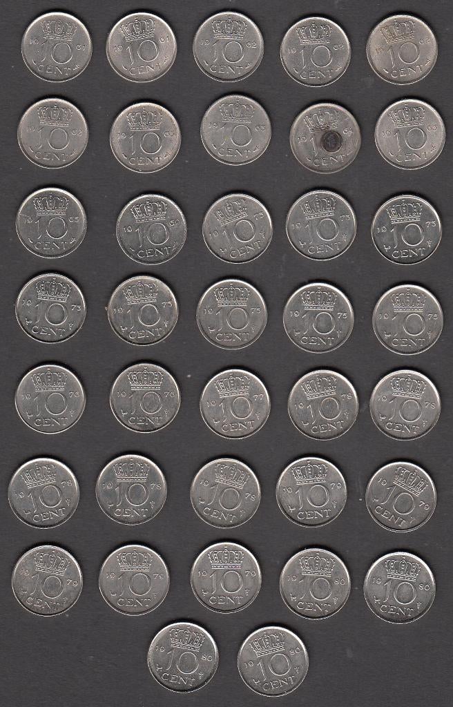Nederland 10 cent (37 stuks) Juliana 1961-1980 Pr/UNC, Postzegels en Munten, Munten | Nederland, Ophalen of Verzenden, Koningin Juliana