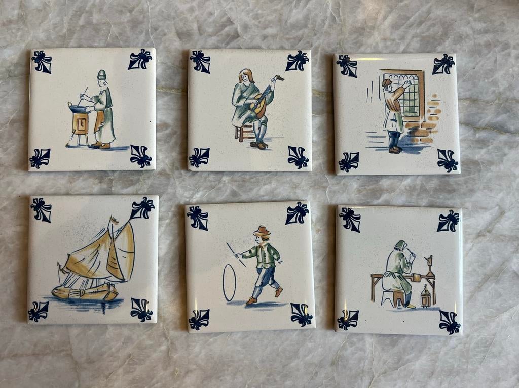 KLM tegeltjes 6 stuks, Antiek en Kunst, Antiek | Wandborden en Tegels, Ophalen of Verzenden
