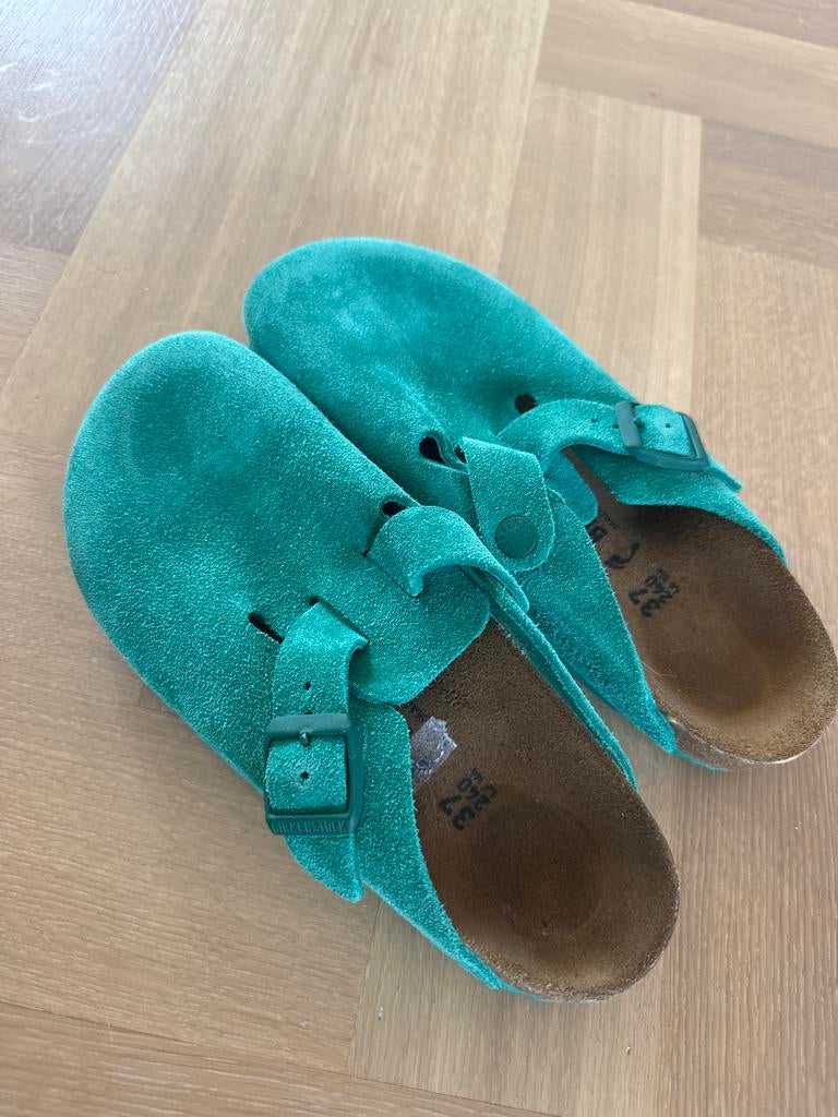 Birkenstock Boston Clogs - Groen Suède, Kleding | Dames, Schoenen, Zo goed als nieuw, Groen, Sandalen of Muiltjes, Ophalen of Verzenden
