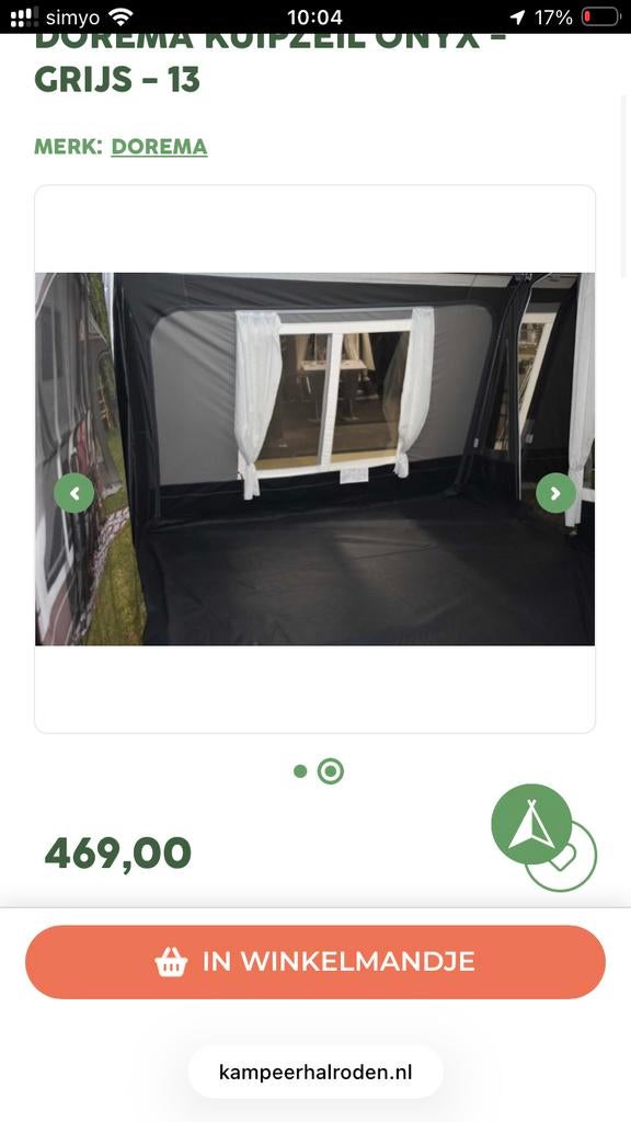 Dorema Onyx Kuipzeil Maat 13, Caravans en Kamperen, Tenten, Ophalen of Verzenden, Zo goed als nieuw