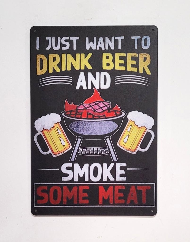 Drink bier smoke meat BBQ reclamebord van metaal wandbord, Info@deconoord.nl, Deco Noord, Nieuw, Ophalen of Verzenden