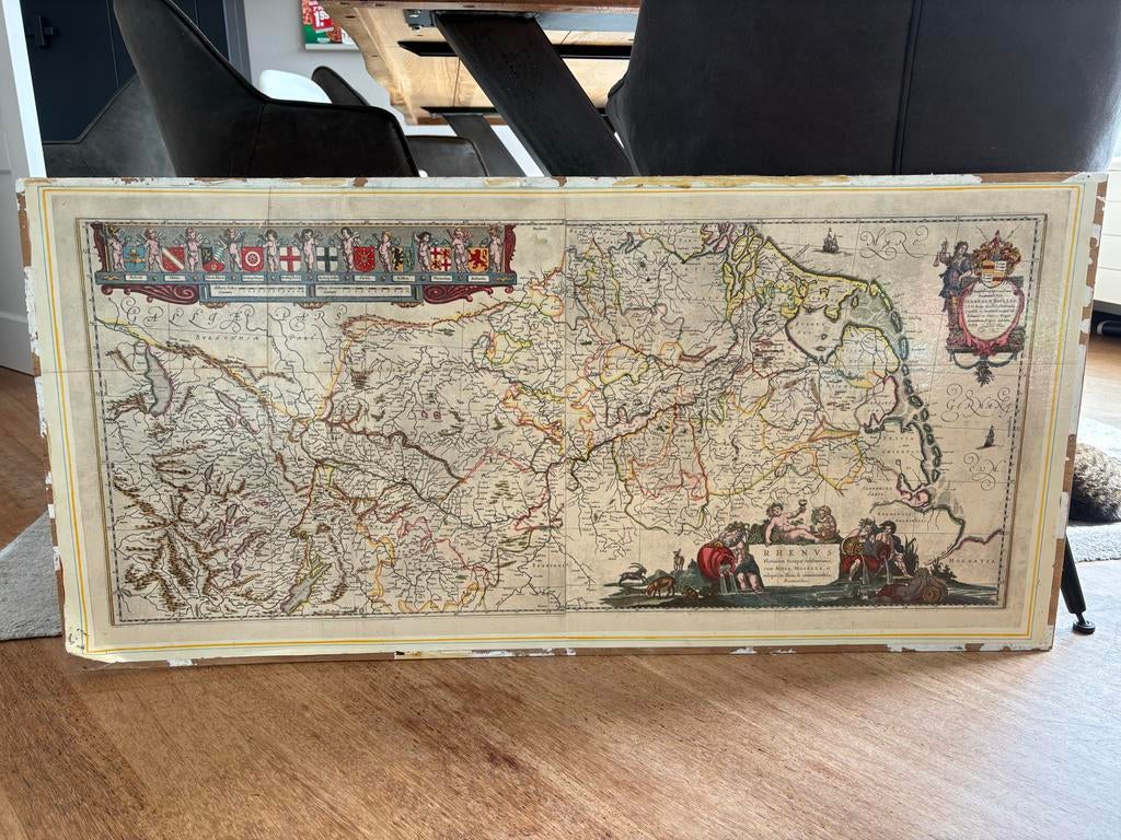 Decoratieve oude landkaart “Rhenus” – Blaeu stijl, Voor 1800, Europa Overig, Landkaart, Ophalen