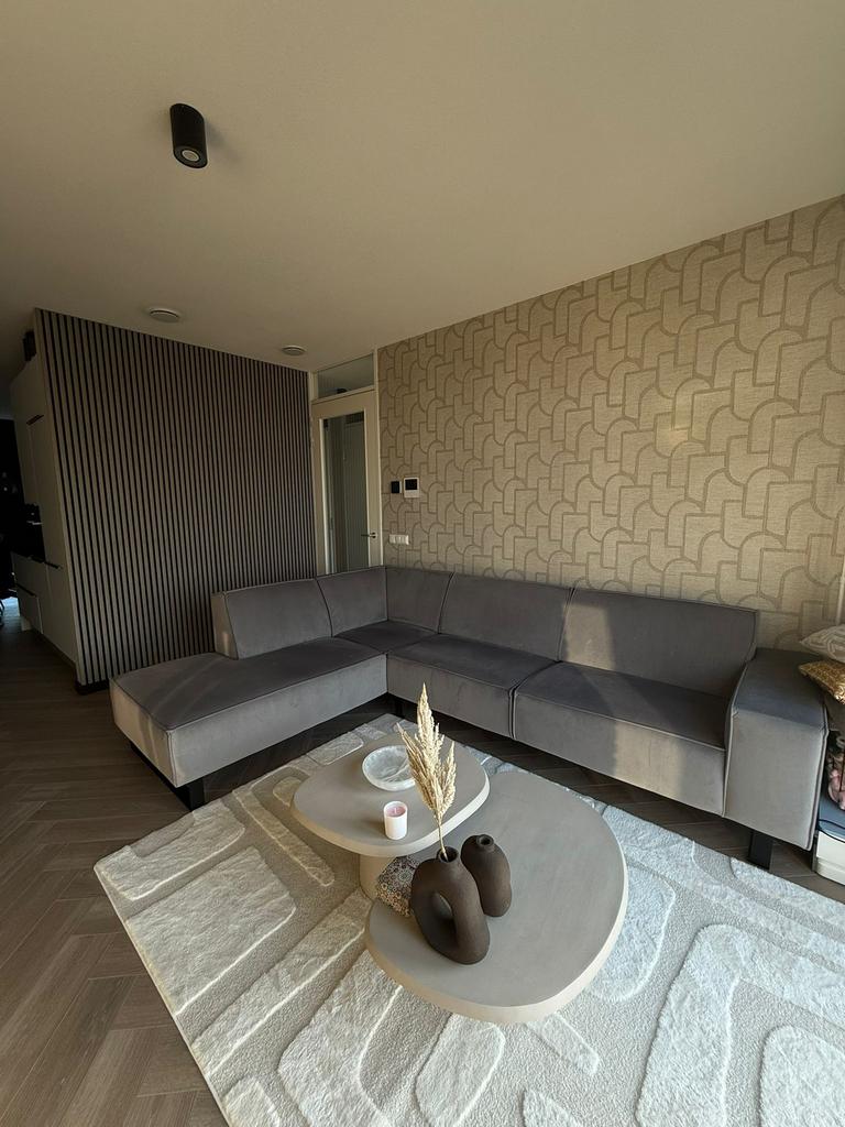 Grijze hoekbank, Ophalen, Zo goed als nieuw, Stof