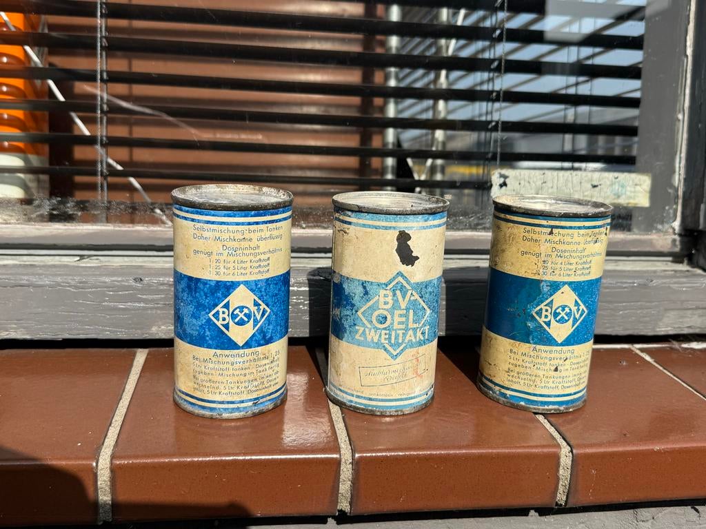 Vintage BV Oel Zweitakt blikken - olie blikje, Ophalen, Gebruikt, Gebruiksvoorwerp, .