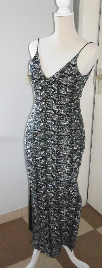 nieuwe zwart / zilveren gala jurk, lage rug, Hunza, mt M, Kleding | Dames, Maat 38/40 (M), Galajurk, Verzenden, Zwart