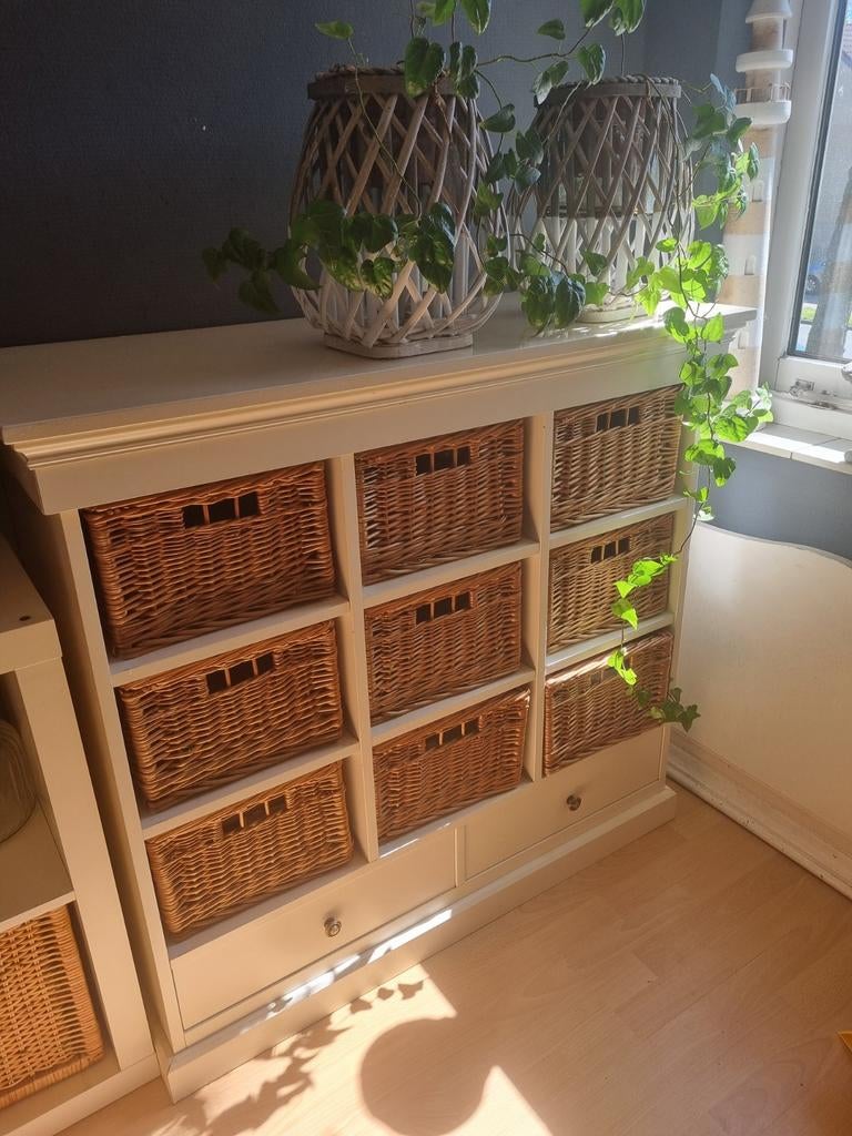 Dressoir schoenenkast ladekast met rieten manden 2 lades, Ophalen, 25 tot 50 cm