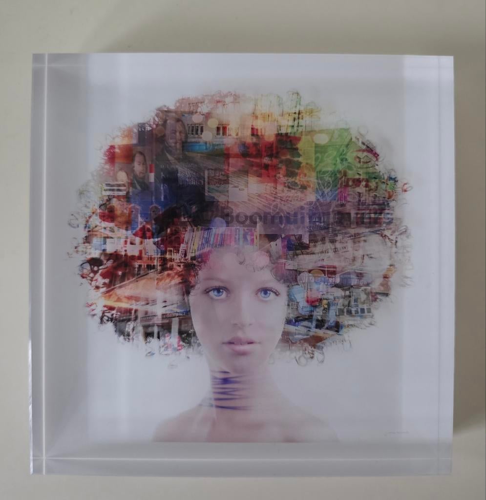 Yvonne Michiels kunstwerk : fotografische collage, in hars, Ophalen of Verzenden