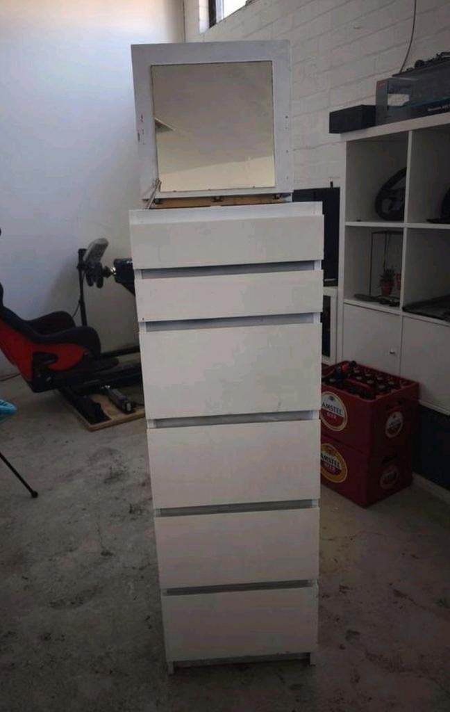 Malm ladekast met spiegel, Huis en Inrichting, Kasten | Ladekasten, Ophalen, Gebruikt, 5 laden of meer, 50 tot 100 cm