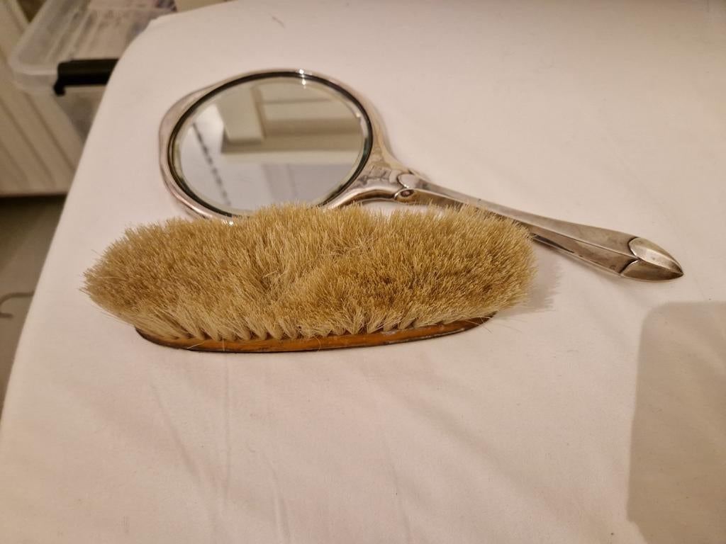 Antieke Zilveren Spiegel en Haarborstel Set, Ophalen of Verzenden