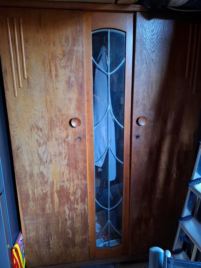 Houten kast met glas in lood, Antiek en Kunst, Ophalen of Verzenden