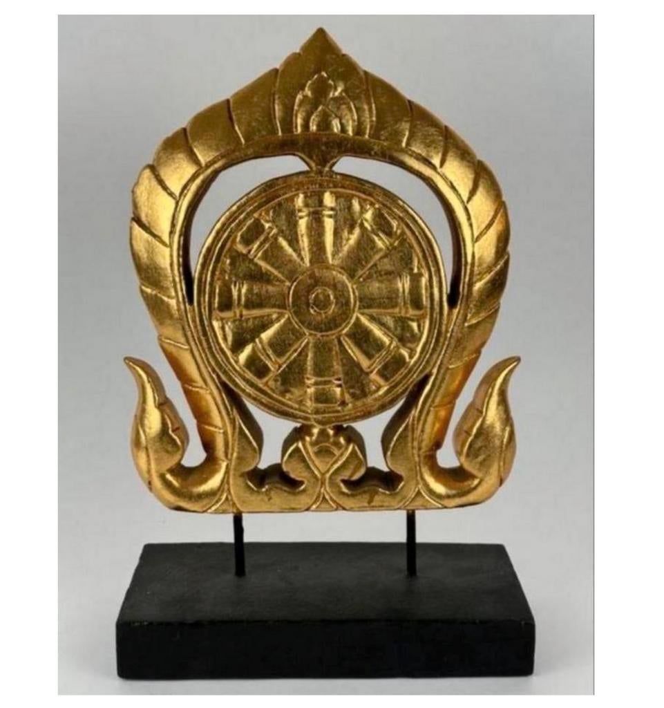 19e eeuw Antiek Thais houtsnijwerk tempelgrenssteen Thailand, Ophalen of Verzenden