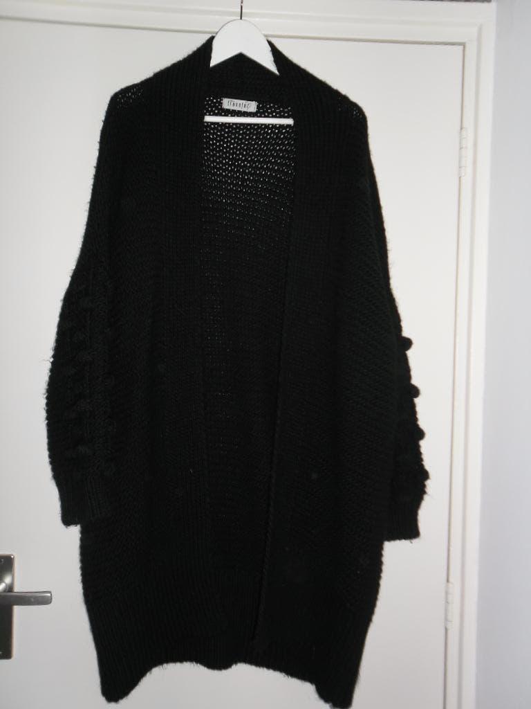 Transfer Zwart Lang Gehaakt Vest Gehaakte Bolletjes Mt S - M, Maat 38/40 (M), Zwart, Ophalen of Verzenden, Zo goed als nieuw